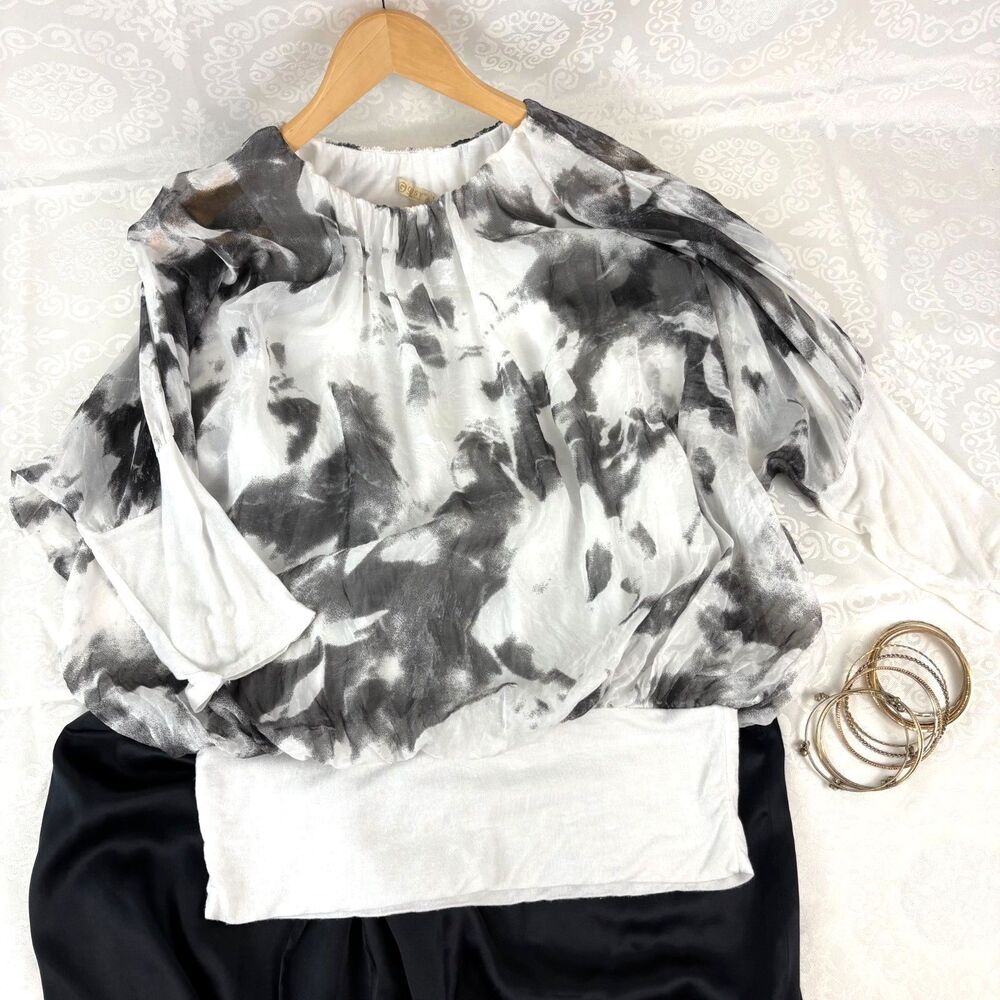 Italian Silk Blouse Dolman Batwing Sleeve Banded  Blouse Office Work Corporate S